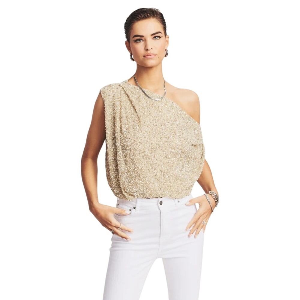 Retrofete Myles Top Sequin Embellished One Shoulder Party Evening NYE Formal XS
